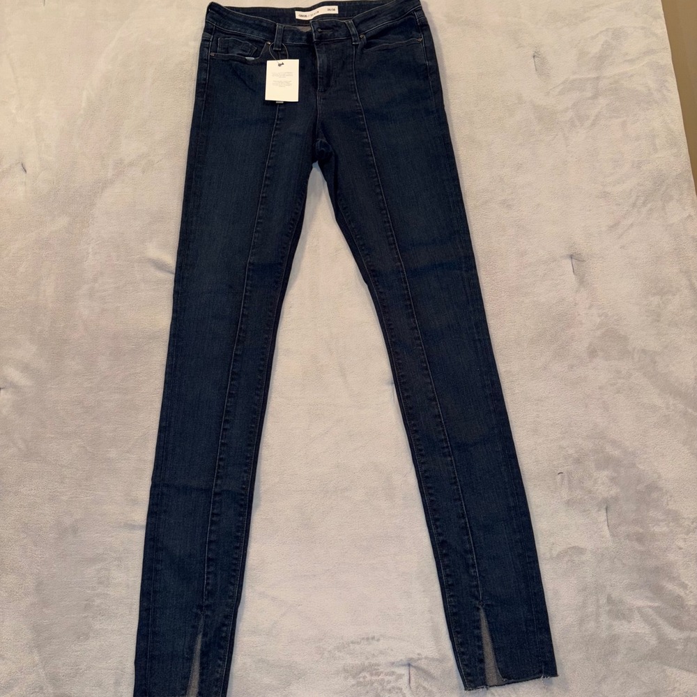 ASOS Denim Womens Skinny Jeans Indigo Blue Front Seam Split Raw Hem Size 28/38